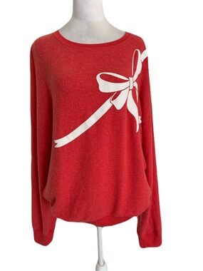 NWT Wildfox Women’s XL Red Soft White Bow Print Long Sleeve Cozy Comfy Top